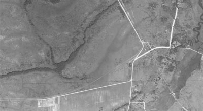 Aerial photo of Delchamps Junction, circa 1940.