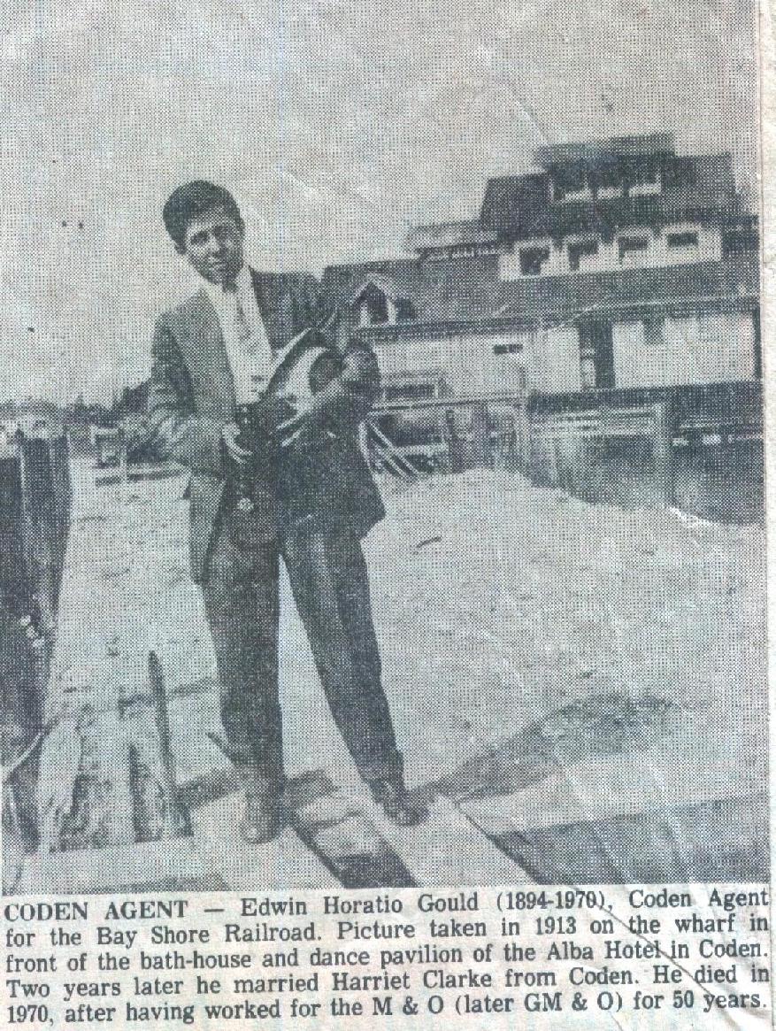 Ticket agent Edwin Gould, standing in front of the Alba Bath House and Pavilion in Coden. Circa 1913.