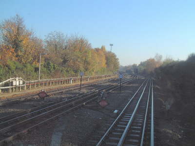 Entering the depot reception roads from Upminster Station
