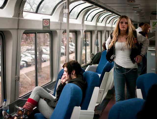 Students in the lounge car
