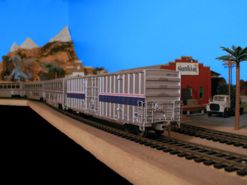 FRED on the back of an Amtrak express box car