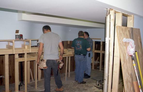 James, Rob, & Dave K.working on the benchwork